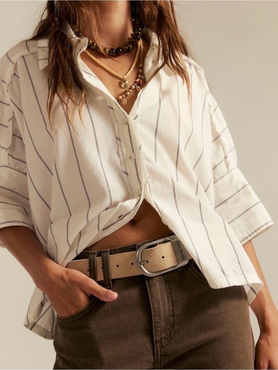 We The Free Tops - We The Free White Button-Down Shirt Seaside Cotton